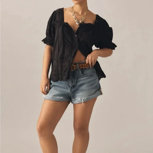 Anthropologie Puff Sleeve Eyelet Top - Picture 4 of 8